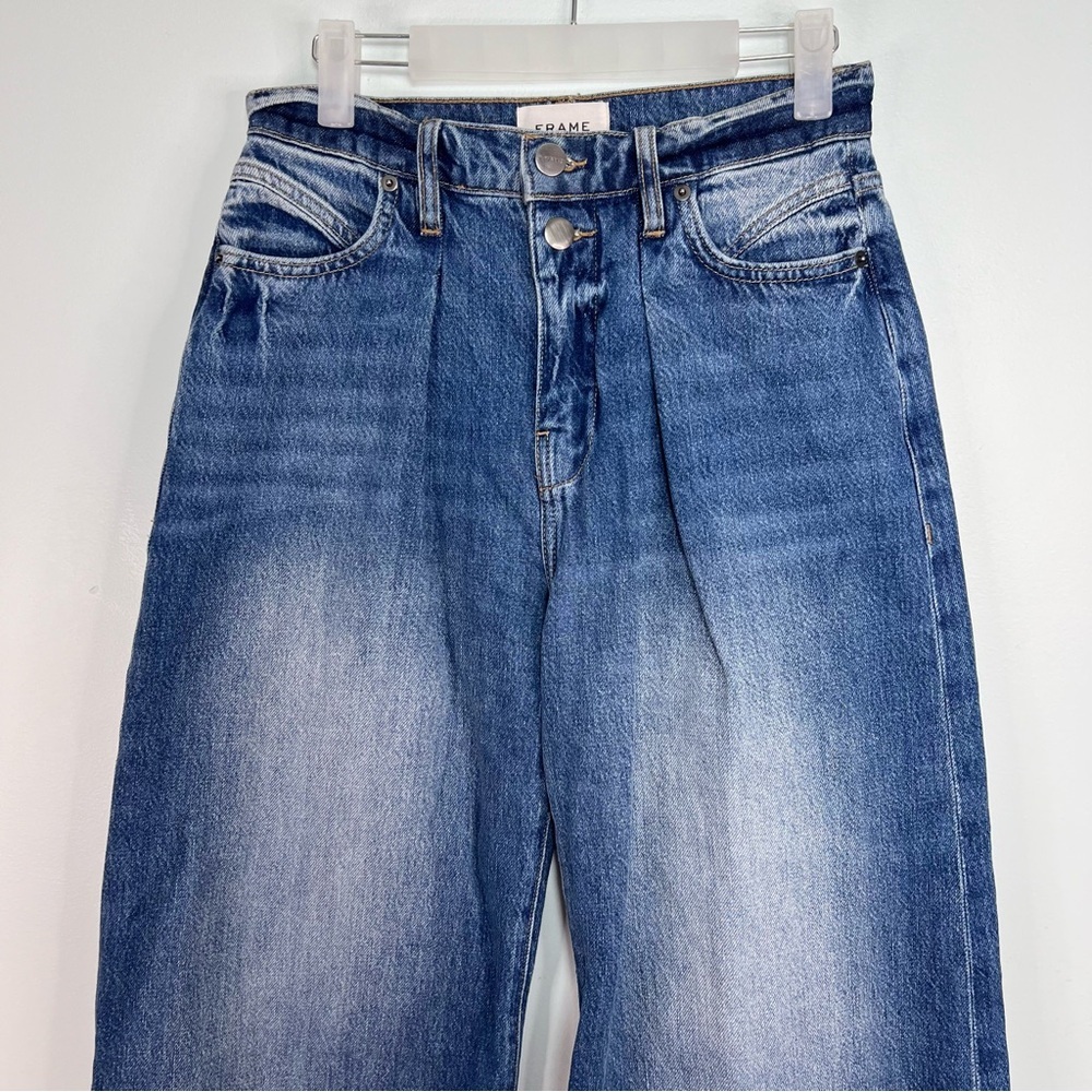 Frame Denim Mosaic High Waist Raw Hem Flare Leg Jeans Double Button Fly Size 25 - Picture 3 of 16